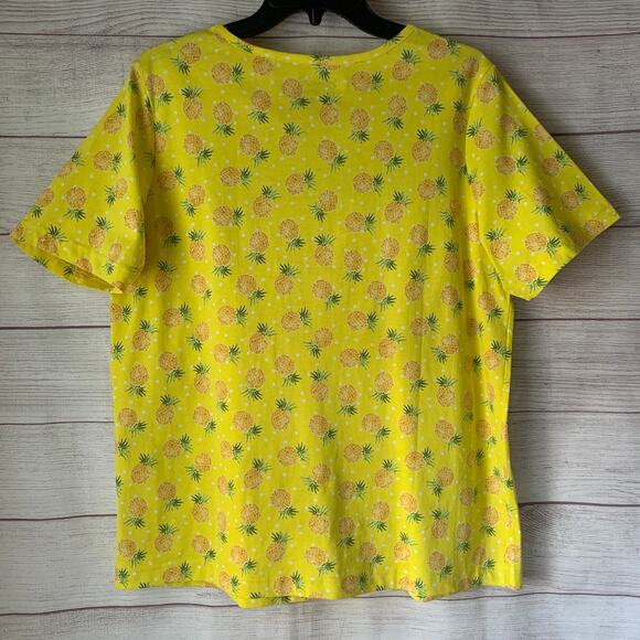 Easy Essentials Yellow Pineapple Polka Dot Print Tee Shirt Short Sleeve Size L - Picture 5 of 10